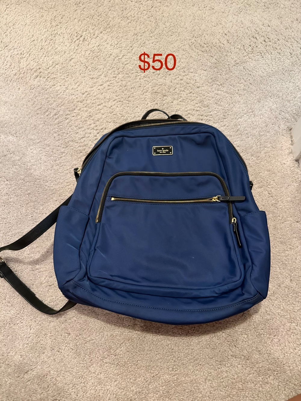 kate spade navy nylon backpack with gold hardware